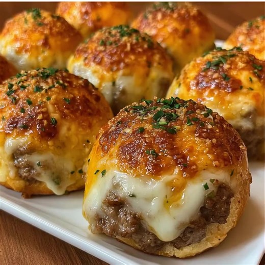 30K views · 91 reactions | Garlic Parmesan Cheeseburger Bombs 燎✨ Golden, buttery biscuit dough stuffed with juicy seasoned beef and gooey cheese — then brushed with garlic butter and sprinkled with Parmesan. These cheesy bombs are the ultimate comfort snack or party appetizer! Ingredients 1 lb (450 g) ground beef (80/20) 1 tbsp Worcestershire sauce 1 tsp garlic powder ...... Full Recipe in Coʍmеոτ  | Cooking Ideas & Recipes | Facebook