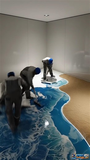 🌊 Half Sand Half Ocean Beach Epoxy Floor – Stunning DIY Transformation! 🏖️ #shorts #epoxy