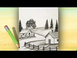 Easy Charcoal Landscape Drawing | Step-by-Step Village Scenery Tutorial for Beginners