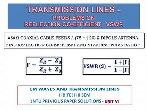 Transmission lines - problems on Reflection coefficient, VSWR