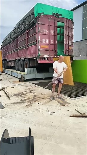 Quick unloading process of grains from a large transport truck