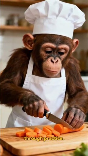 chimpanzee cooking in the kitchen
