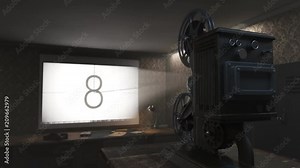 Vintage projector on the dark background. A retro device using old technology.