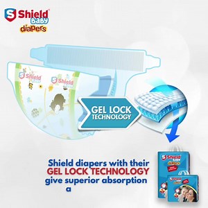 Shield baby diapers with their Gel Lock Technology, help in superior absorption, helping keep your child dry longer! #Shield #babyproducts #diapers #Superabsorption #noleakages #diapers #diaperlover #baby #diaperbag #diaperchange #babyboy #babygirl | Shield Babies