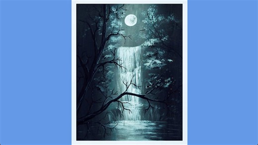 Paint a PERFECT Moonlight Waterfall | Step by Step Night Painting Tutorial for Beginners 🌌