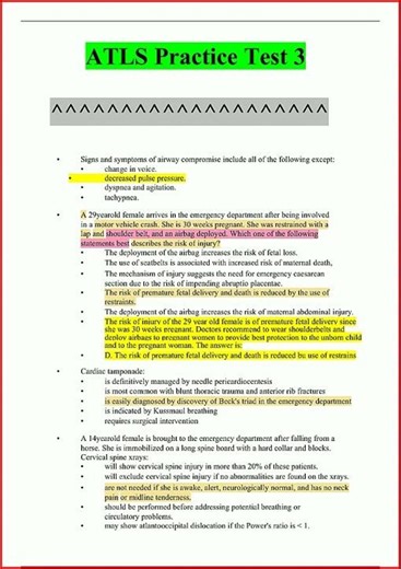 Atls Practice Test 3 Questions Answers Latest Update6096update video