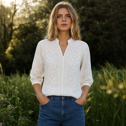 Elegant White Blouse With Floral Embroidery | Stylish Women’s Shirt for Casual and Formal Wear | Comfortable & Chic Summer Top - Etsy