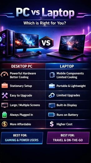 PC vs Laptop 🤔 Power or Portability – What’s Right for You?PCvsLaptop #TechComparison #Gadgets