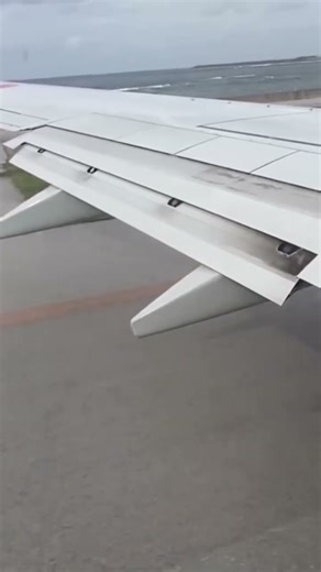 ダランと下がった翼のフラップが元に戻っていく瞬間の映像 #b737 #landing #那覇空港