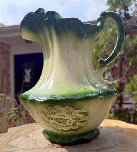 Antique Ceramic Pitcher – Vintage Green Ombre 19th–20th Century Large Statement Vase – Collectible Ceramic Floor Vase - Etsy