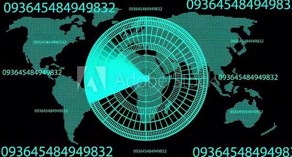Radar screen animation on map background. Signal transmitted sonar radar .Radar point to detect enemy position. Technology world map radar screen animation.
