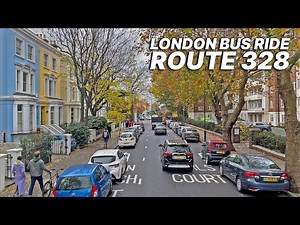 Autumn London inner-city bus ride from Chelsea's World's End to Golders Green (northbound Route 328)