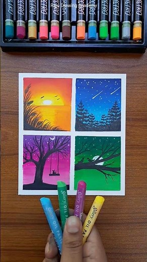 🌈 4 Seasons Drawing | Easy & Beautiful Nature Art for Beginners #art #oilpastel