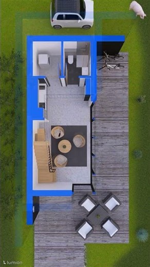 Tiny House Design 3 (10 x 5 m) | Floor Plan | Blue | Day Time
