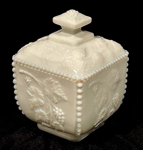 Vintage Westmoreland Milk Glass Lidded Candy Dish - Square Beaded Grape Pattern 5 1/4" Tall. - Etsy