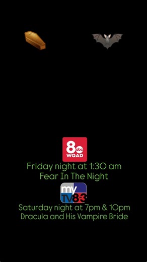 Midnite Mausoleum (September 5th - 6th) WQAD NEWS 8: Friday night at 1:30 am - FEAR IN THE NIGHT WQAD MyTV 8-3: Saturday night at 7 pm & 10 pm - DRACULA AND HIS VAMPIRE BRIDE ALSO: WQAD 8 app on Roku - FireTv - AppleTV : Midnite at Midnight (CENTRAL) EVERY NIGHT 10 episodes on-demand any time of day. #horrorhostess #creaturefeature #horrorhost #goth #television #creepygirl #monstermovie #spookygirl #spookyseason #classichorror | Midnite Mausoleum