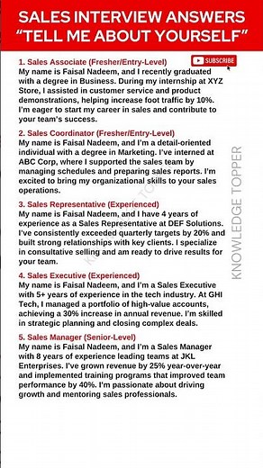 Sales Interview Questions and Answers - Tell me About Yourself