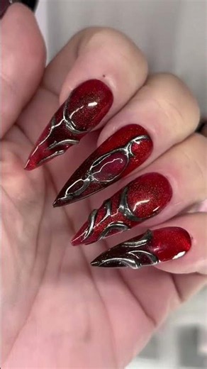 Gothic style press on nails #nails #fyp #viral # #nailart #red