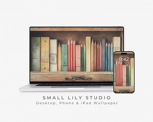 Pencils & Books Desktop Wallpaper, Colorful Phone Wallpaper, Back to School iPhone Wallpaper, Vintage Style Academic iPad Background | WS069 - Etsy