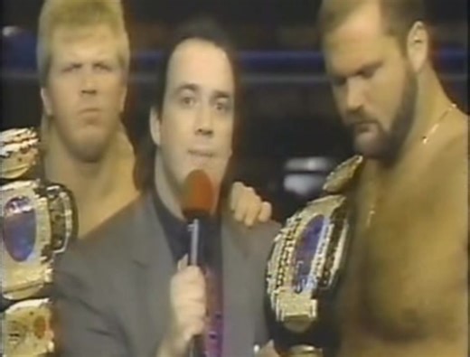 Bobby Eaton and Arn Anderson ended Ricky Steamboat and Dustin Rhode’s championship reign at only 58 days. Giving the Dangerous Alliance the US Championship with Rick Rude, the TV Championship with Steve Austin and now the WCW Tag Team Champions. | Wrestling Recommendations