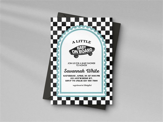 Baby on Board Invite: Skateboard Baby Shower Invitation Template (digital Download) - Etsy