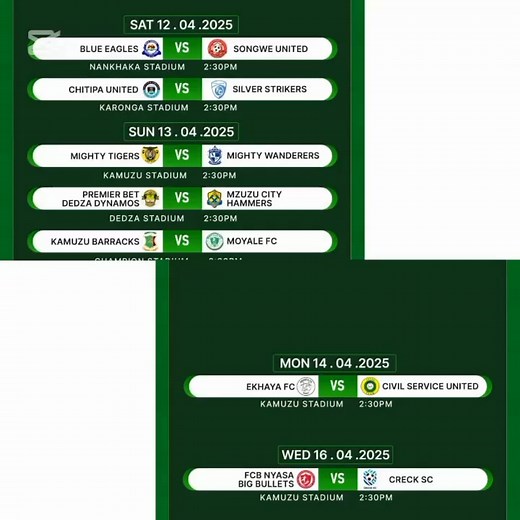 TNM Super League Week 2 Fixtures | Suzgo Lamson Shaba