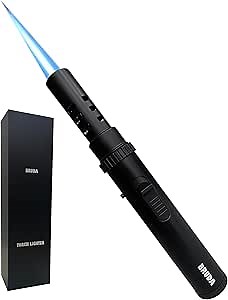 Bruda Hand Metal Butane Torch, Gas Refillable, Adjustable High Jet Flame, Blow Lighter Torch for Camping, Fire, Grill Charcoal, Fireplace, Firewood, Soldering, Cooking, Survival (Butane Not Included)