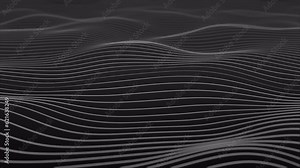 Abstract white digital lines on dark gray background with bokeh effect. Minimalist black and white background animation. Titles, business, presentations, technology. Perfect loop. 4k.