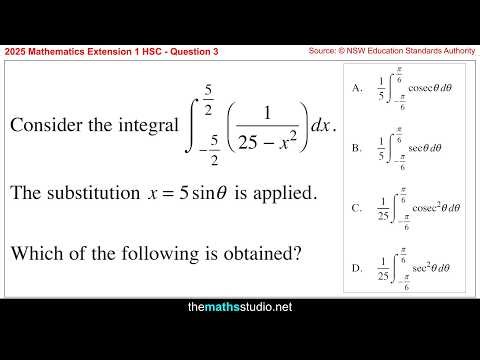 2025 HSC Maths Extension 1 Q3 | Rewrite Integral Using x = sin(θ) Substitution (Step-by-Step)