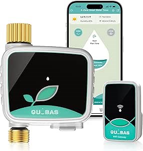 QUOBAS WiFi Sprinkler Timer with Brass Inlet & Outlet, Smart Water Timer for Garden Hose with APP Remote Control, Manual Watering, Rain Delay Watering, for Lawn, Garden