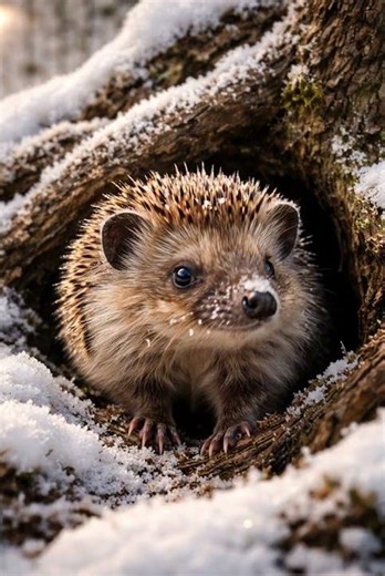 Hedgehog in the winter forest #cutehedgehogs #babyhedgehog #cuteanimals
