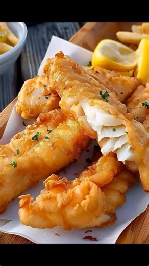 Crispy Fish FryIngredients:500g white fish fillets (cod, haddock, or basa)1 cup all-purpose flour1/2 cup cornstarch1 tsp baking powder1 tsp paprikaFULL RECIPE IN FIRST C.O.M.M.E.N.T 👇👇 | Tasty recipes