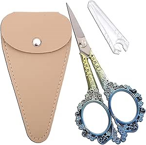 Sewing Sharp Embroidery Threading Scissors with Cover for Craft Art work Needlework Yarn Fabric Precision Detail Paper Cutting Tools, 4.5in Blue Shears