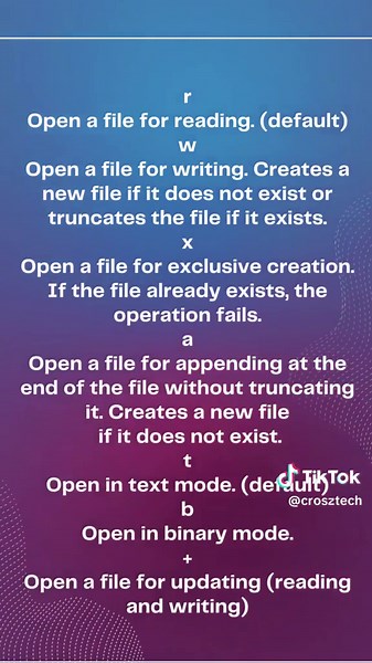 Different modes to open a file in python #pythonprogramming #python #coding #howto #viral #crosztech #pythonforbeginners #coding #pythonfiles