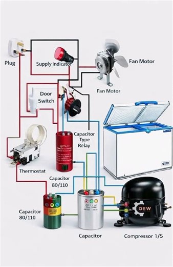 ⚡ Deep Freezer Complete Wiring | Compressor, Capacitor & Thermostat Explained