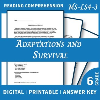 MS-LS4-3 Adaptations & Natural Selection Quiz | NGSS | PDF + Google Form Include