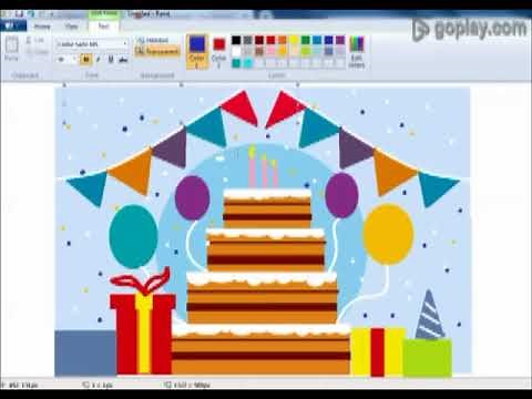 How to paint in Computer || Happy Birthday Cake with Background Drawing in Ms Paint ||Birthday Cake