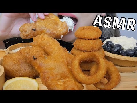Deep Fried Halibut with Crispy Fried Onion Rings and Blueberry Pie *NO Talking Eating Sounds | N.E