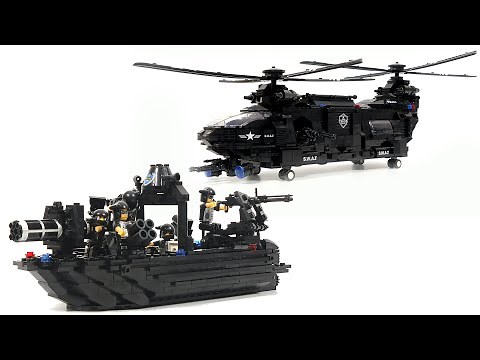 Build Lego military set - WOMA SWAT CORPS C0550 gunship - helicopter and patrol boat