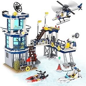 City Police Station STEM Building Sets, Compatible with Lego Military Helicopter Airplane,Boats Ship, Swat Team,Building Kit for Kids, 565 PCS Best Gift for 6-10 Boys