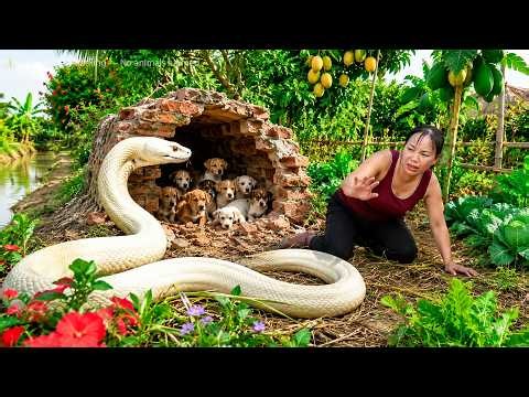 72 Hours No Escape: Giant White Python Traps Puppies Inside Broken Brick Cave!