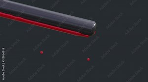 liquid red paint flows down the black rod