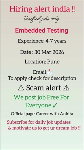 Hiring for Embedded Testing #hiring #youtubeshorts #viralvideo #Careerwithankita#shorts