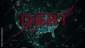 Rising Debt Graphic Animation Over North America Map. Excessive National Debt In The US. Stock Video