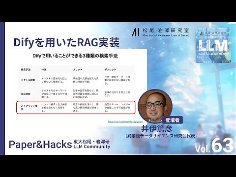 「Difyを用いたRAG実装」松尾研 LLM コミュニティ "Paper & Hacks Vol.63"