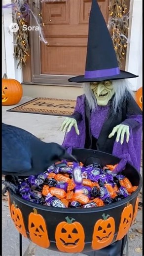 Halloween vs Crow 🎃🐦｜突っ込むカラス🤣#crow #AIvideo #halloween #caughtoncamera #funnyvideo