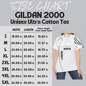 Gildan 2000 Size Chart | Size Chart for Unisex Ultra Cotton Tee | Gildan 2000 Mockup Size Chart | Tee Size Chart | T-shirt Size Chart - Etsy