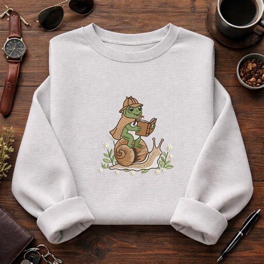 Detective Frog on Snail Embroidery Design, Cute Frog With Book and Snail, Nature Digital Download for Machine Embroidery - Etsy