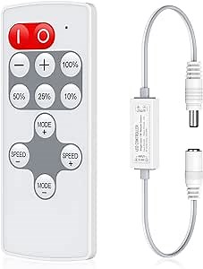 HitLights Mini RF Remote Controller for Single Color LED Strip Lights, DC 5-24V, 12-Key Wireless Dimmer with Dynamic Effect Mode, PWM Dimming Control, Ideal for Room, Home, Cabinet, DIY