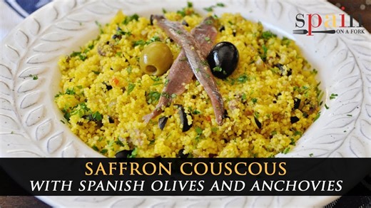The most amazing saffron couscous with Spanish olives & anchovies